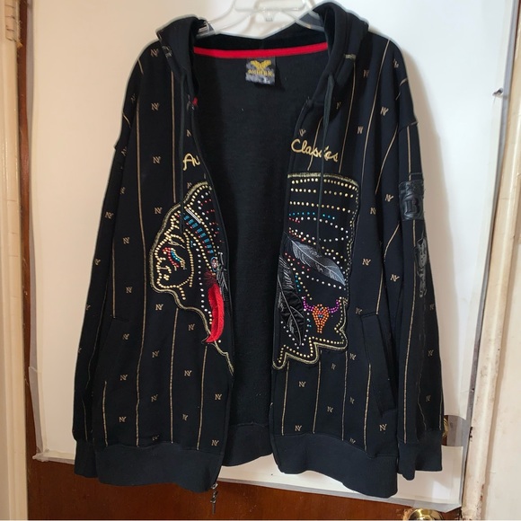 Avirex Classic Hoodie Size L Black Indian Chief Design & Arm Patches Zip Up NY - Picture 5 of 16